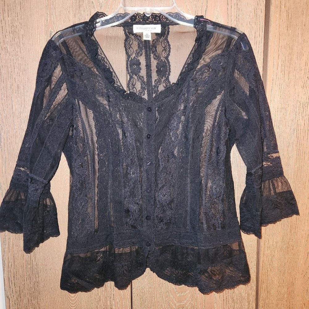 Lace button up top.
